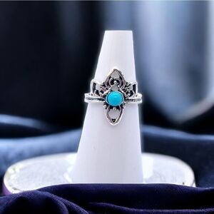 Navajo Tiara Turquoise Bead Silver Ring Boho Native American Stackable Jewelry